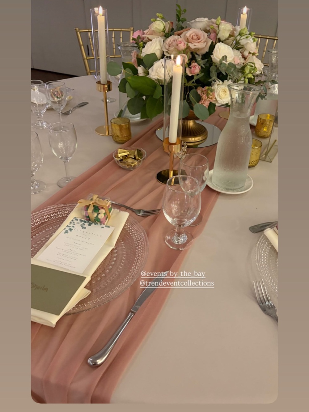 Wedding decor -blush table runners, bathroom basket signs and veil weights